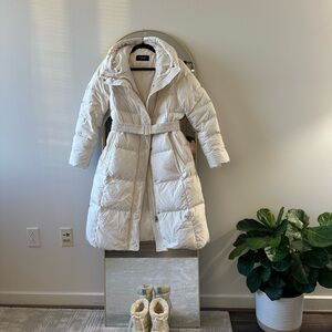 White Puffer Coat with Belt